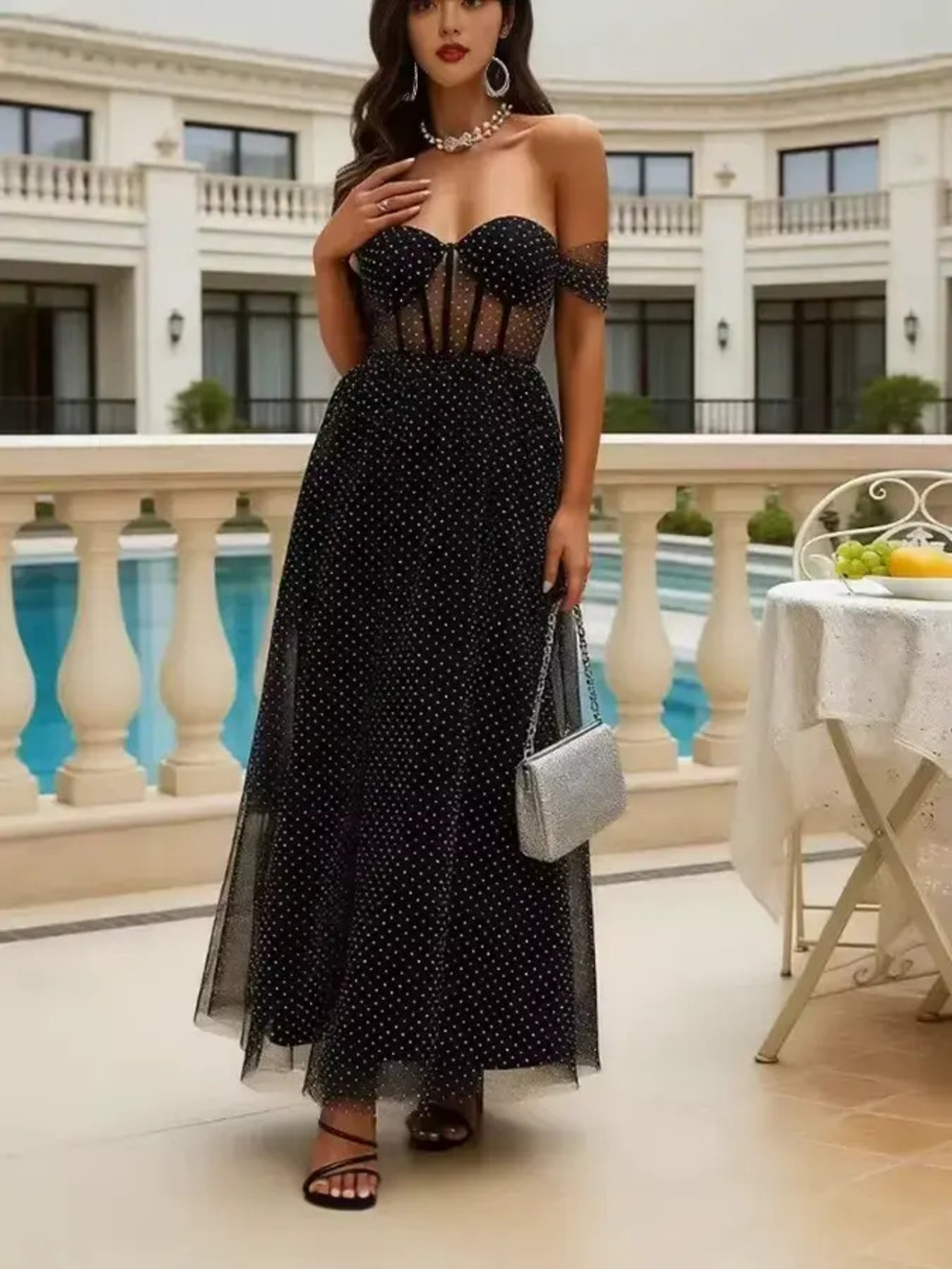 ZARA One Shoulder Rhinestone Tulle Evening Gown